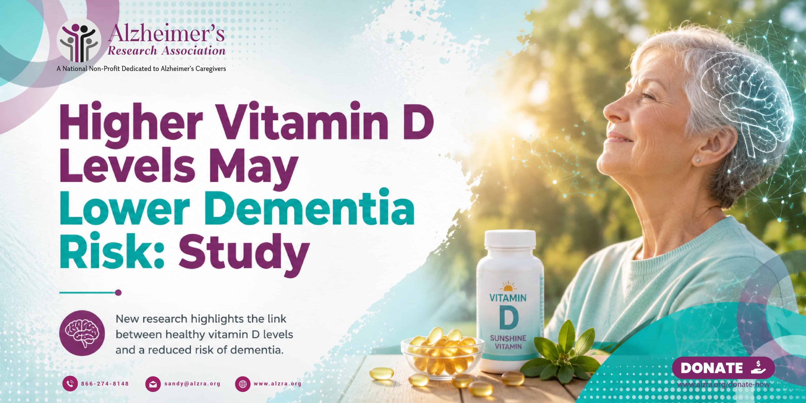 Illustration showing vitamin D and brain health linked to lower dementia and Alzheimer’s disease risk according to new research.