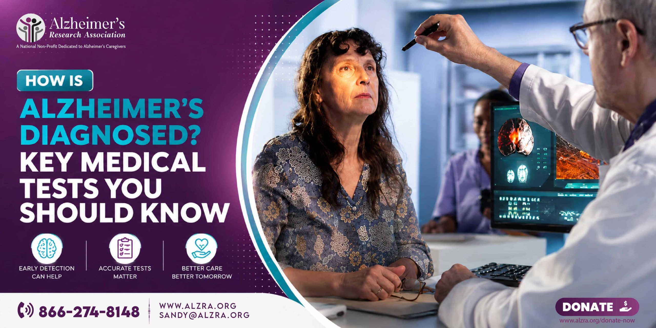 Doctor reviewing brain scans and cognitive test results for Alzheimer’s disease diagnosis